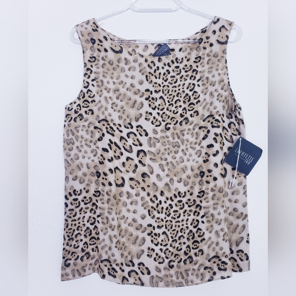 Lafayette 148 New York Animal Print Linen Blouse Top